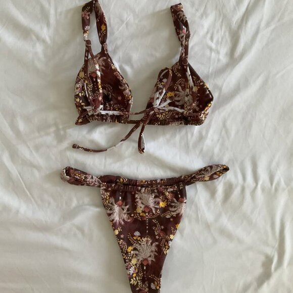 Brown Floral Two-piece Swimsuit - Picture 2 of 6